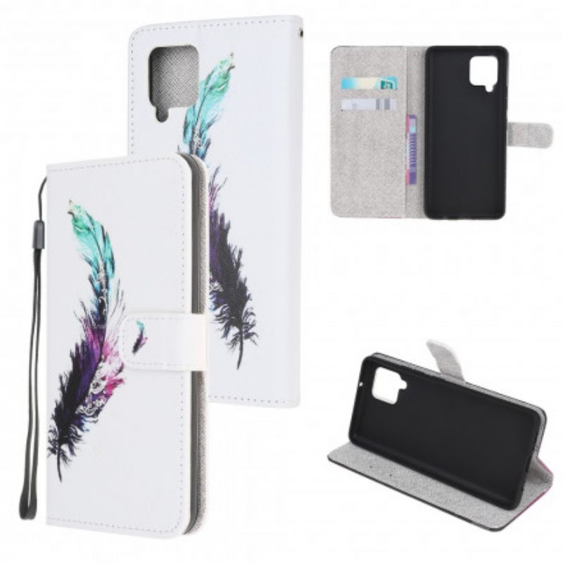 Flip Case Samsung Galaxy A22 4G Suojaketju Kuori Feather Kaulanauhalla