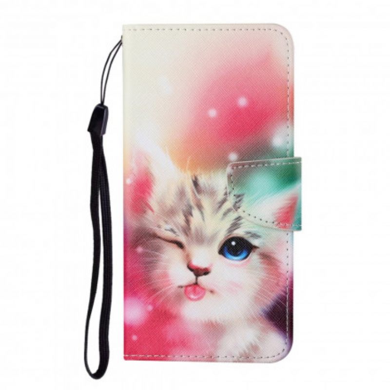 Kotelot Samsung Galaxy A22 4G Cutie Cat Kaulanauhalla