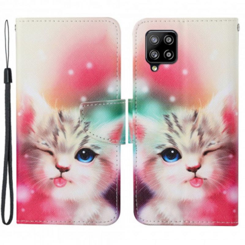 Kotelot Samsung Galaxy A22 4G Cutie Cat Kaulanauhalla