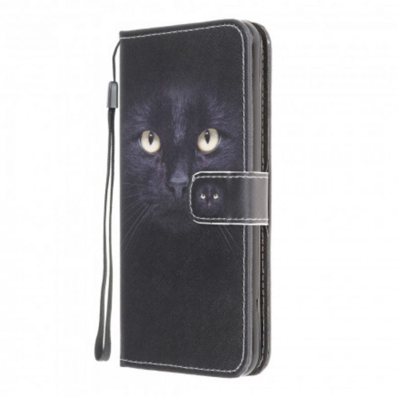 Kotelot Samsung Galaxy A22 4G Suojaketju Kuori Black Cat Eyes Hihnalla