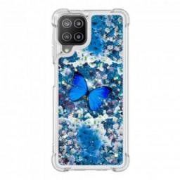 Kuori Samsung Galaxy A22 4G Glitter Blue Butterflies