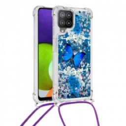 Kuori Samsung Galaxy A22 4G Kiristysnyörillä Butterfly Sequin Kiristysnyöri