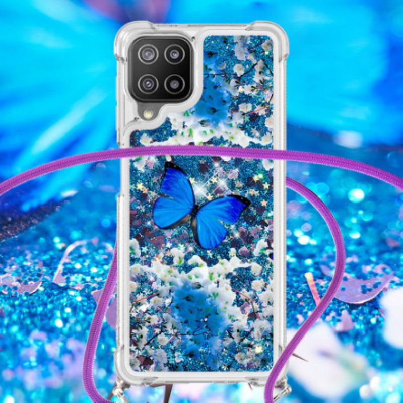 Kuori Samsung Galaxy A22 4G Kiristysnyörillä Butterfly Sequin Kiristysnyöri