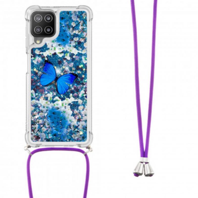 Kuori Samsung Galaxy A22 4G Kiristysnyörillä Butterfly Sequin Kiristysnyöri