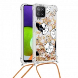 Kuori Samsung Galaxy A22 4G Kiristysnyörillä Sequin Drawstring Dogs