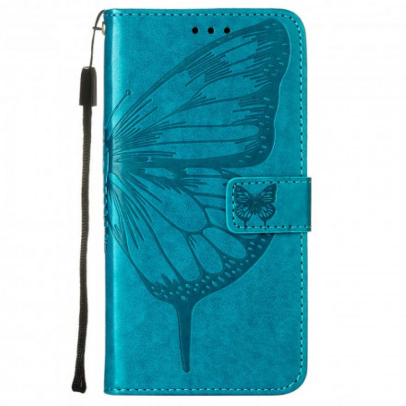 Nahkakotelo Samsung Galaxy A22 4G Butterfly Design Kaulanauhalla