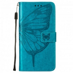 Nahkakotelo Samsung Galaxy A22 4G Butterfly Design Kaulanauhalla