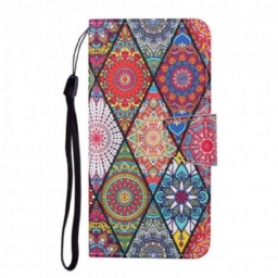 Nahkakotelo Samsung Galaxy A22 4G Patchwork Ja Lanyard