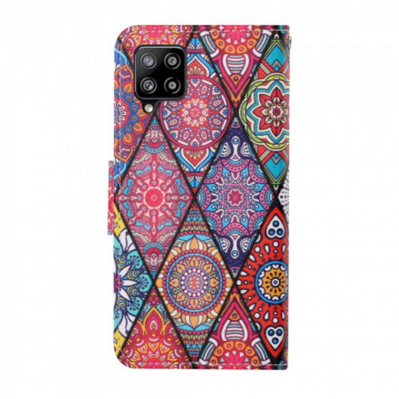 Nahkakotelo Samsung Galaxy A22 4G Patchwork Ja Lanyard