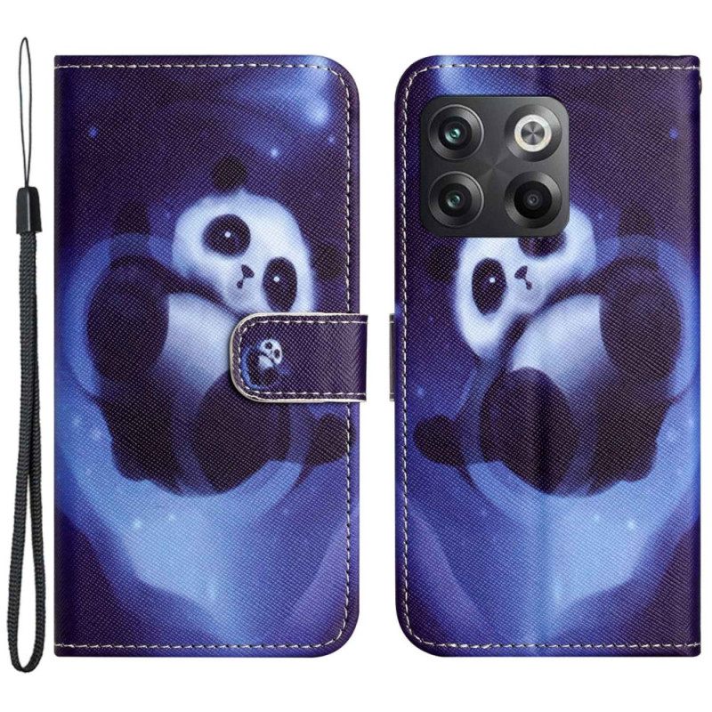 Flip Case OnePlus 10T 5G Suojaketju Kuori Panda Space Strap