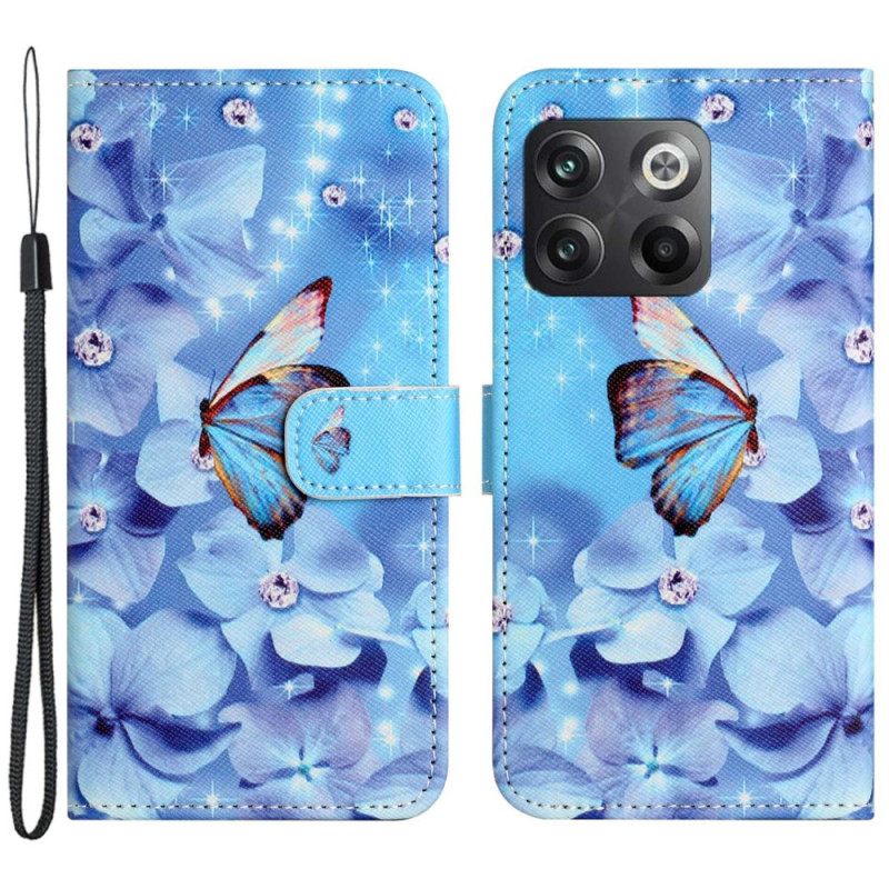 Kotelot OnePlus 10T 5G Suojaketju Kuori Diamond Butterflies Hihnalla