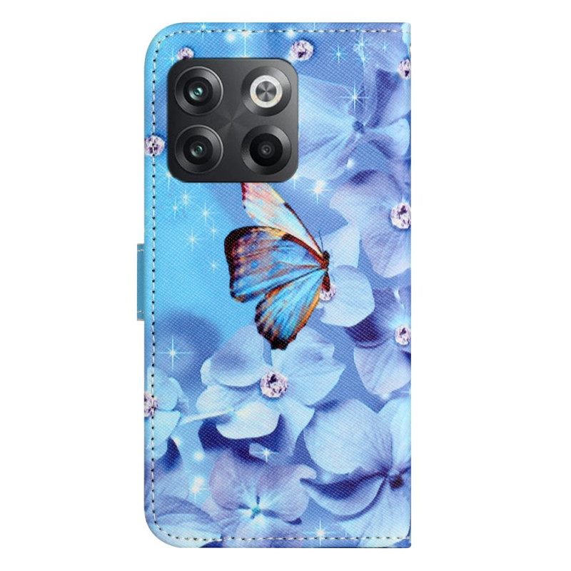 Kotelot OnePlus 10T 5G Suojaketju Kuori Diamond Butterflies Hihnalla