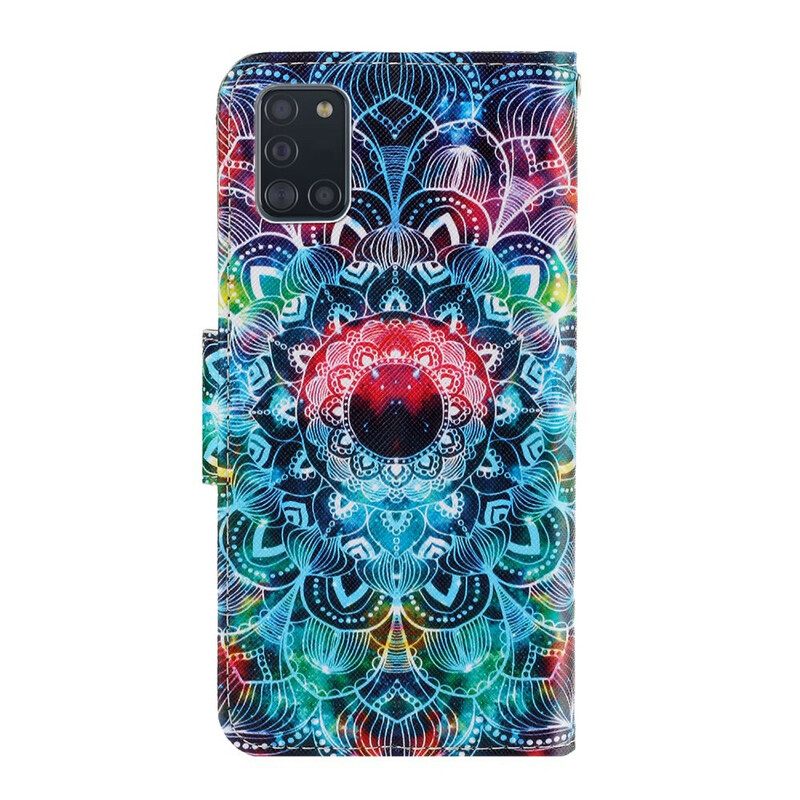 Flip Case Samsung Galaxy A31 Suojaketju Kuori Flashy Mandala Hihnalla