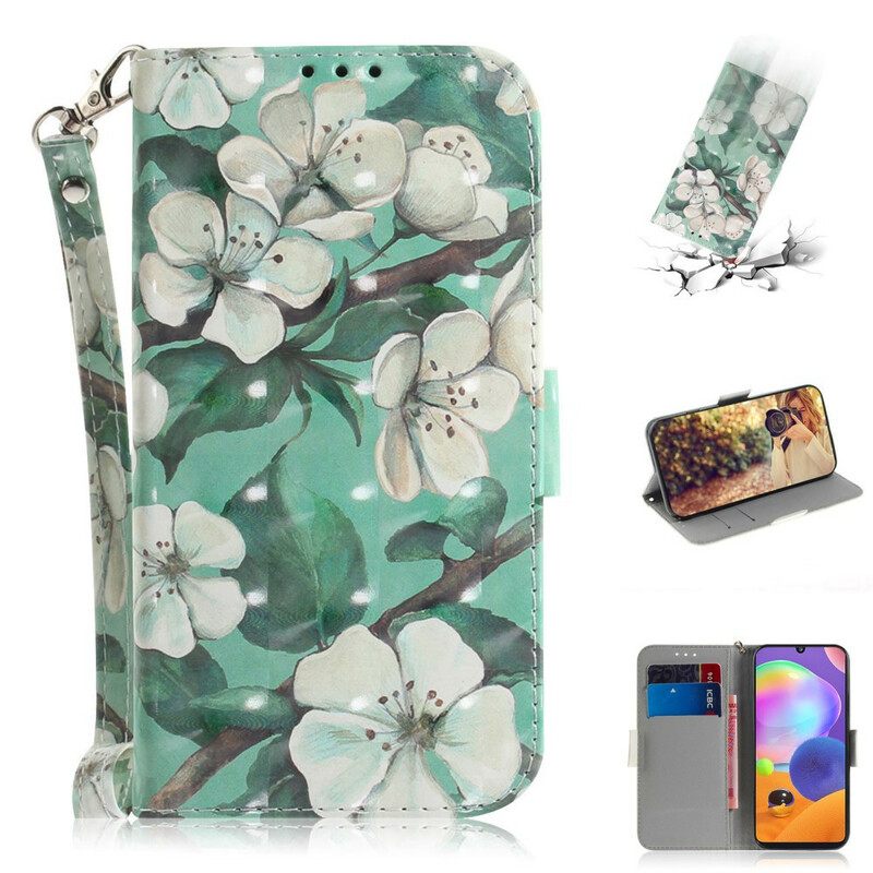 Flip Case Samsung Galaxy A31 Suojaketju Kuori Strap Flower Branch