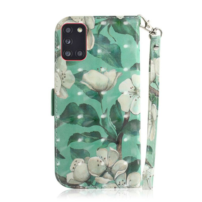 Flip Case Samsung Galaxy A31 Suojaketju Kuori Strap Flower Branch