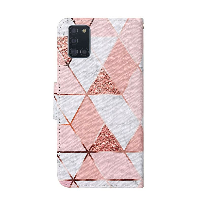 Kotelot Samsung Galaxy A31 Marble Ja Paljetteja Kaulanauhalla