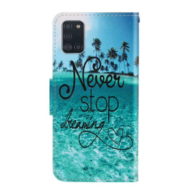 Kotelot Samsung Galaxy A31 Suojaketju Kuori Never Stop Dreaming Navy Strappy