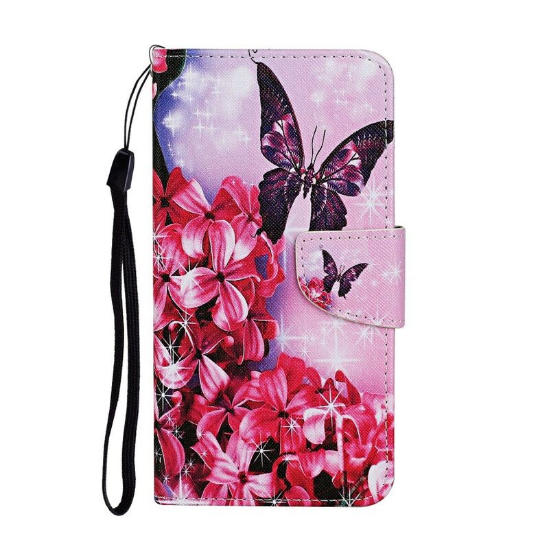 Nahkakotelo Samsung Galaxy A31 Floral Butterflies Lanyard