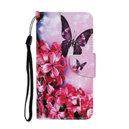 Nahkakotelo Samsung Galaxy A31 Floral Butterflies Lanyard