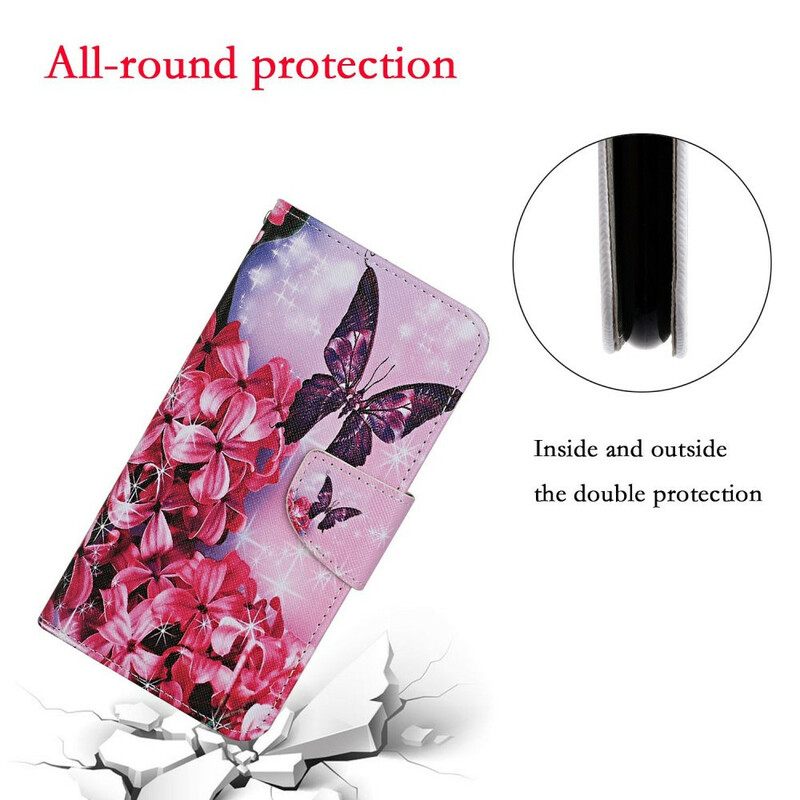 Nahkakotelo Samsung Galaxy A31 Floral Butterflies Lanyard