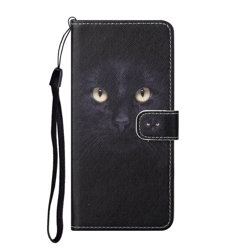 Flip Case Huawei P Smart 2021 Suojaketju Kuori Black Cat Eyes Hihnalla