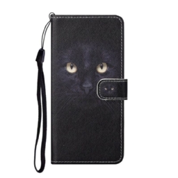 Flip Case Huawei P Smart 2021 Suojaketju Kuori Black Cat Eyes Hihnalla