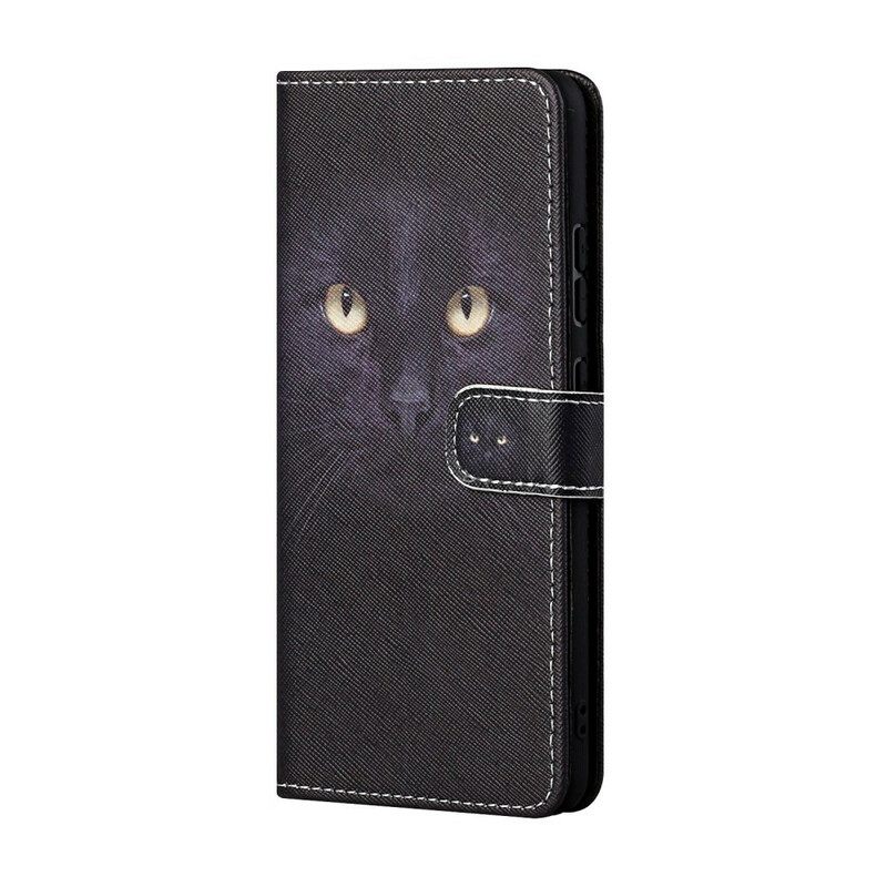 Flip Case Huawei P Smart 2021 Suojaketju Kuori Black Cat Eyes Hihnalla