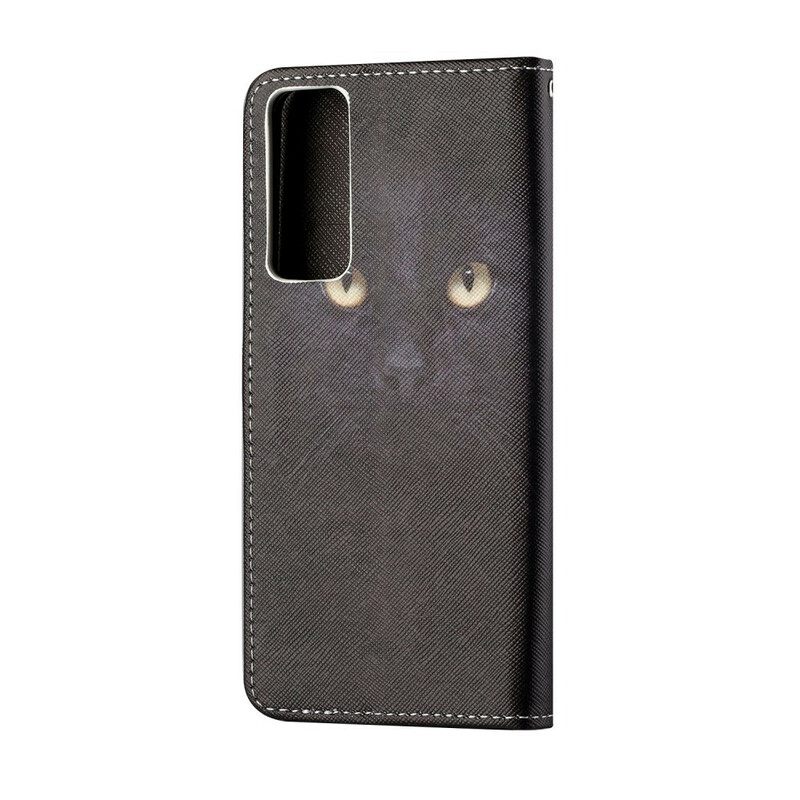 Flip Case Huawei P Smart 2021 Suojaketju Kuori Black Cat Eyes Hihnalla