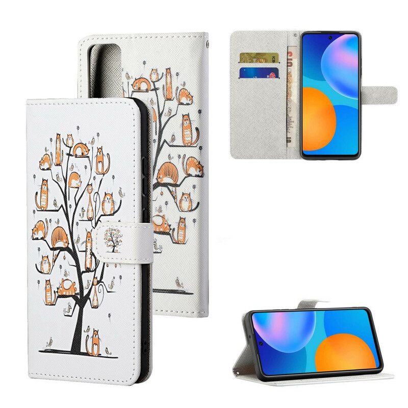 Flip Case Huawei P Smart 2021 Suojaketju Kuori Funky Cats Hihnalla