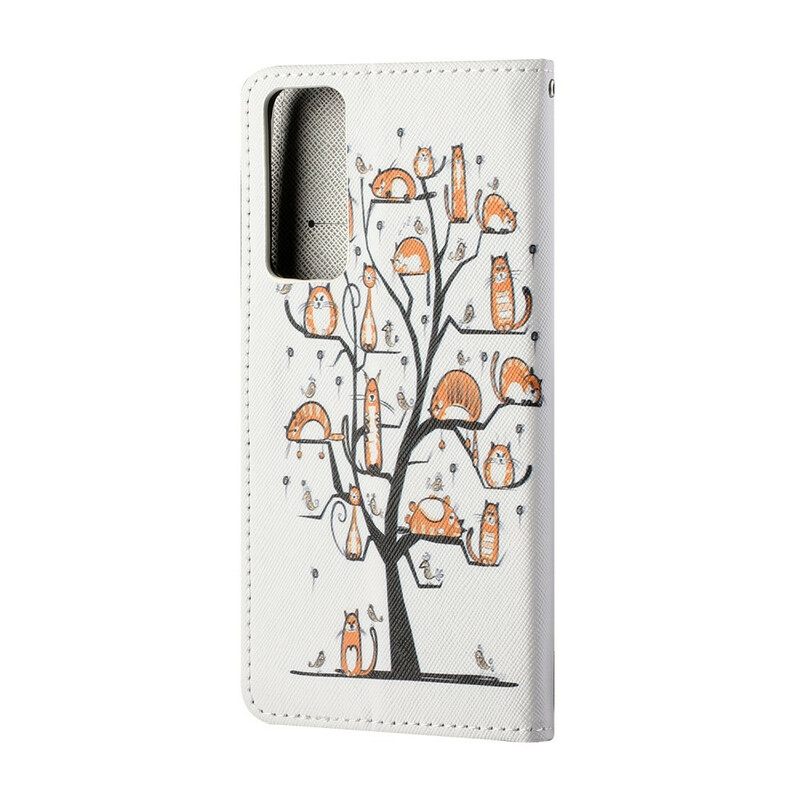 Flip Case Huawei P Smart 2021 Suojaketju Kuori Funky Cats Hihnalla