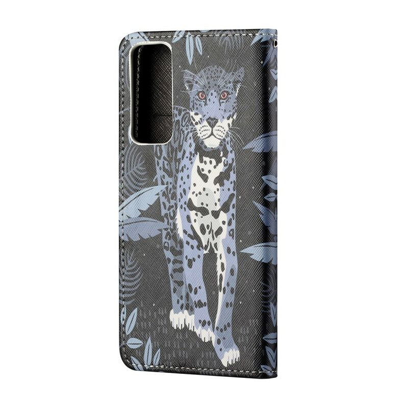 Flip Case Huawei P Smart 2021 Suojaketju Kuori Leopard Hihnalla