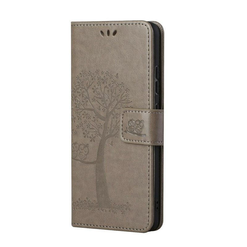 Flip Case Huawei P Smart 2021 Suojaketju Kuori Tree Ja Pöllöt Hihnalla