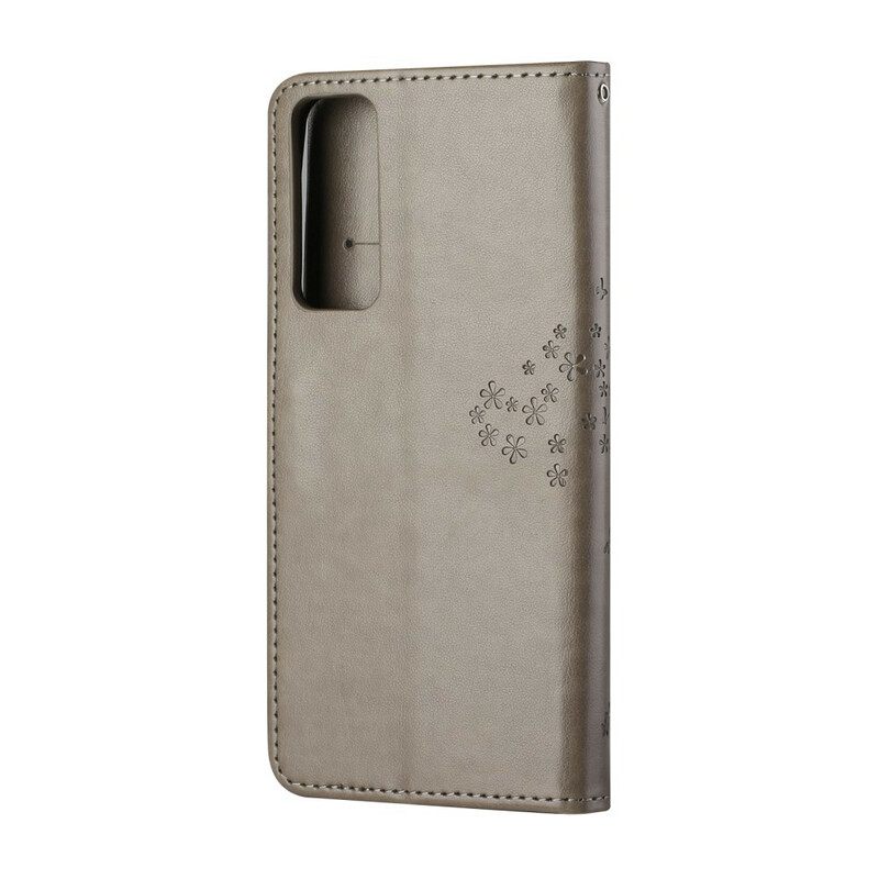 Flip Case Huawei P Smart 2021 Suojaketju Kuori Tree Ja Pöllöt Hihnalla