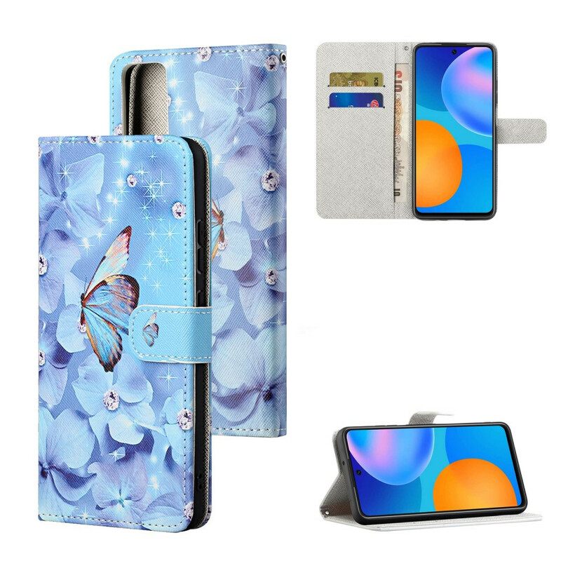 Kotelot Huawei P Smart 2021 Suojaketju Kuori Diamond Butterflies Hihnalla