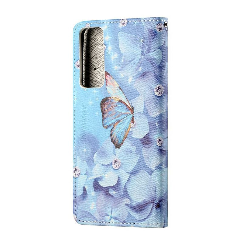 Kotelot Huawei P Smart 2021 Suojaketju Kuori Diamond Butterflies Hihnalla