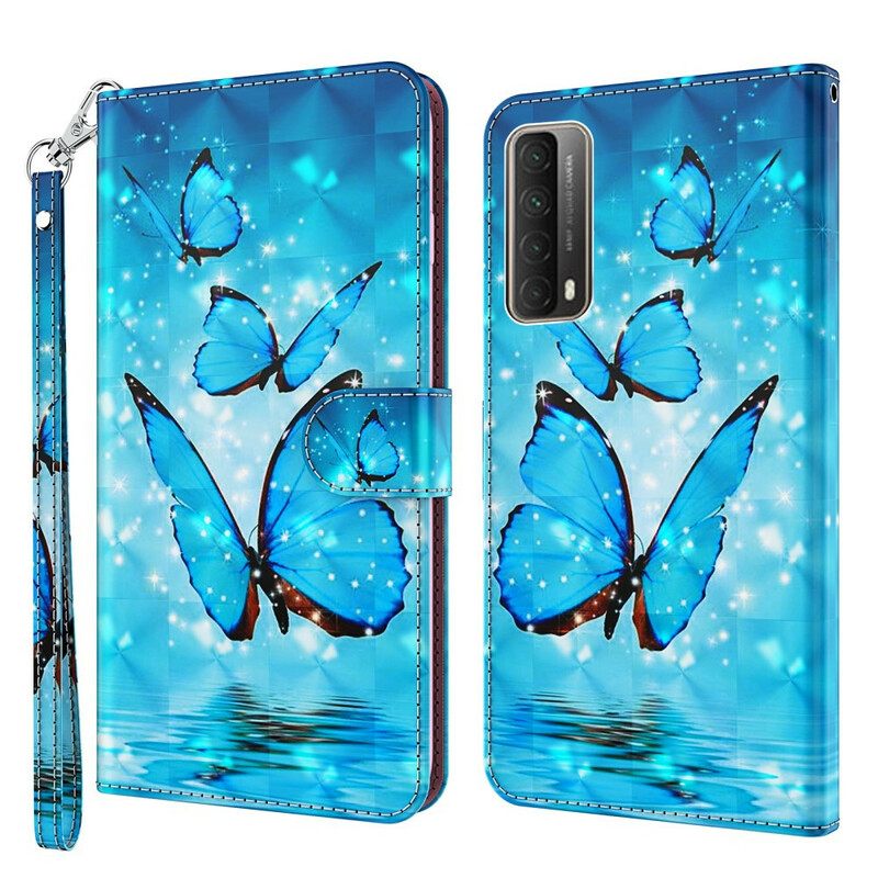 Nahkakotelo Huawei P Smart 2021 Flying Blue Butterflies