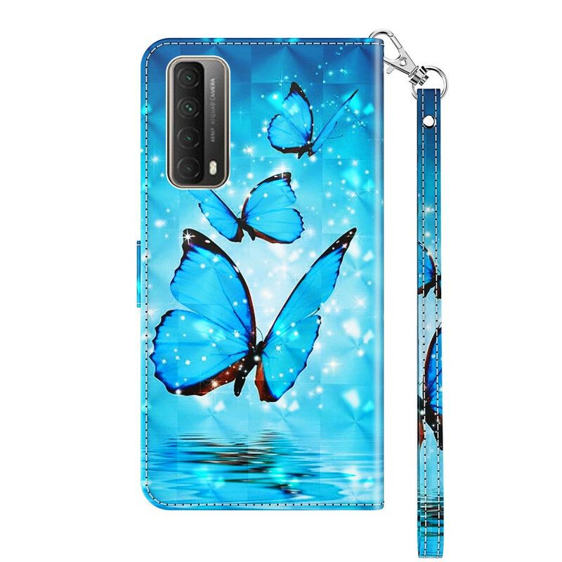 Nahkakotelo Huawei P Smart 2021 Flying Blue Butterflies