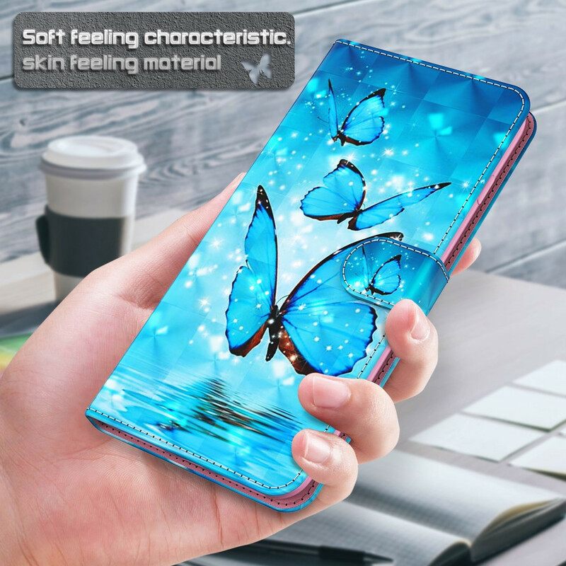 Nahkakotelo Huawei P Smart 2021 Flying Blue Butterflies