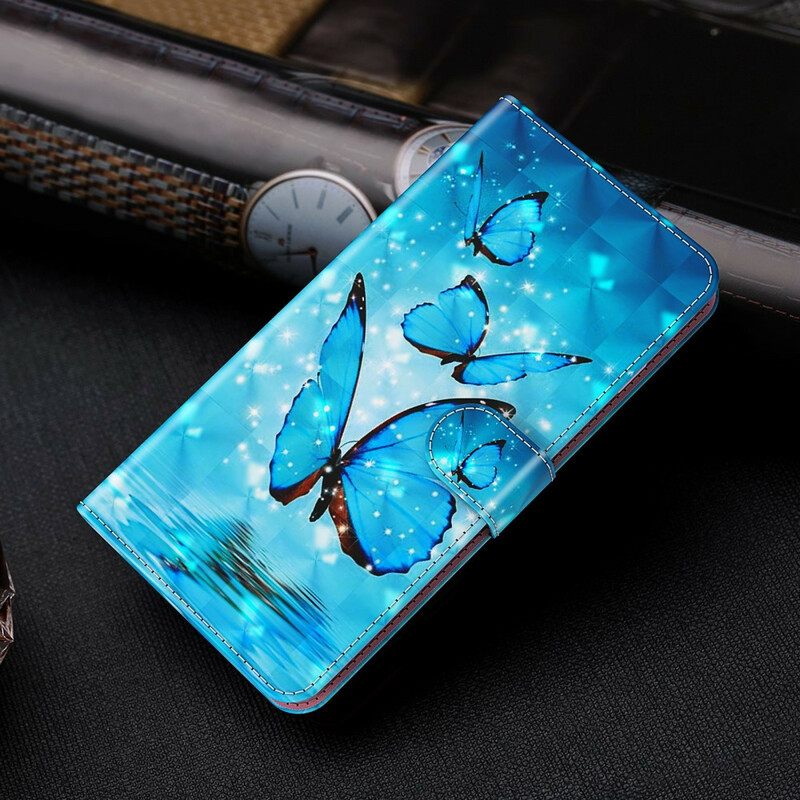 Nahkakotelo Huawei P Smart 2021 Flying Blue Butterflies