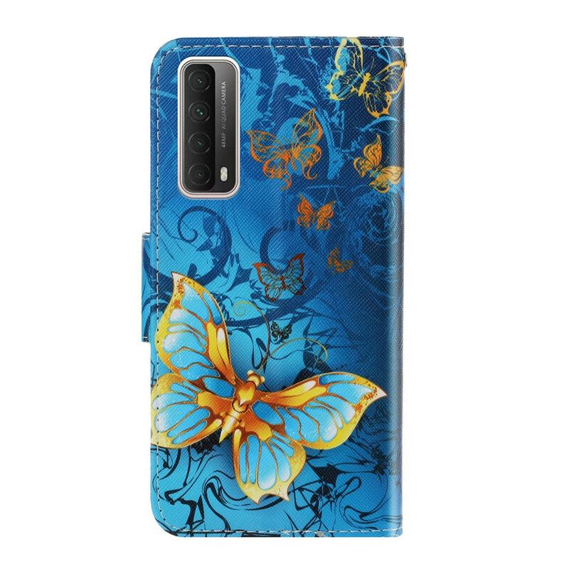 Nahkakotelo Huawei P Smart 2021 Suojaketju Kuori Butterfly Strap Muunnelmia