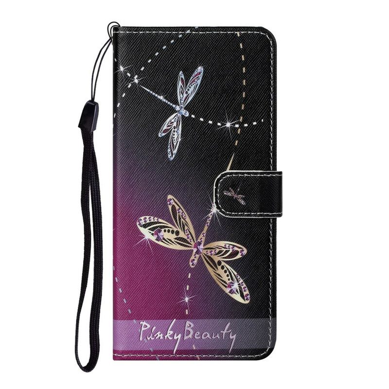 Nahkakotelo Huawei P Smart 2021 Suojaketju Kuori Strappy Dragonflies