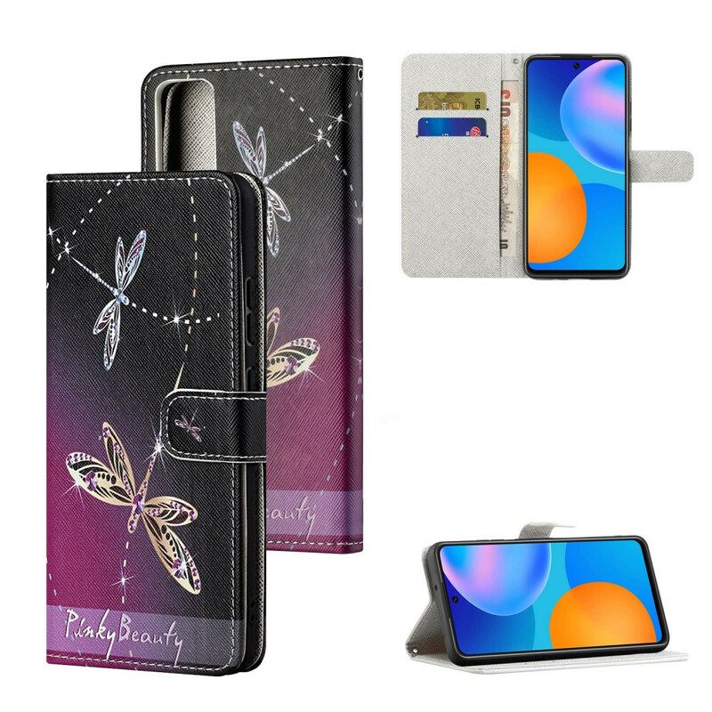 Nahkakotelo Huawei P Smart 2021 Suojaketju Kuori Strappy Dragonflies