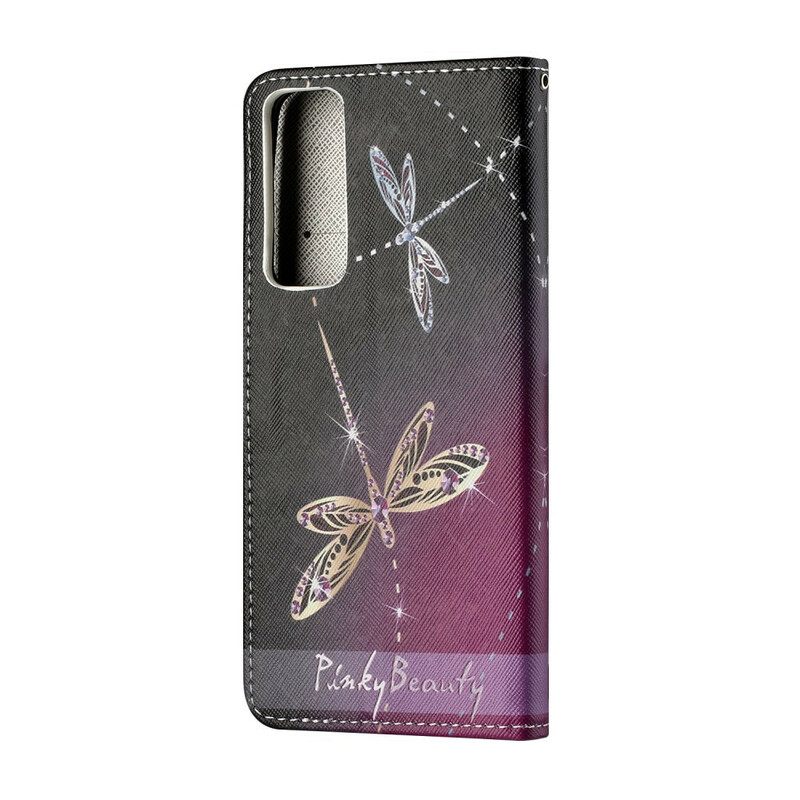 Nahkakotelo Huawei P Smart 2021 Suojaketju Kuori Strappy Dragonflies