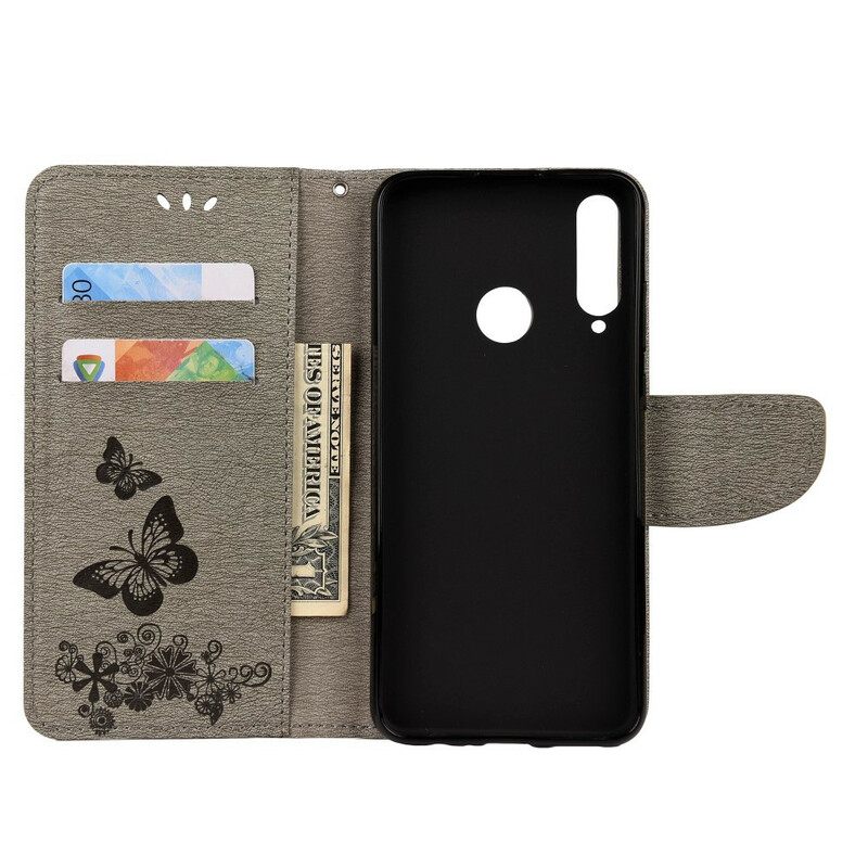 Flip Case Huawei Y6p Vain Perhosia Kaulanauhalla