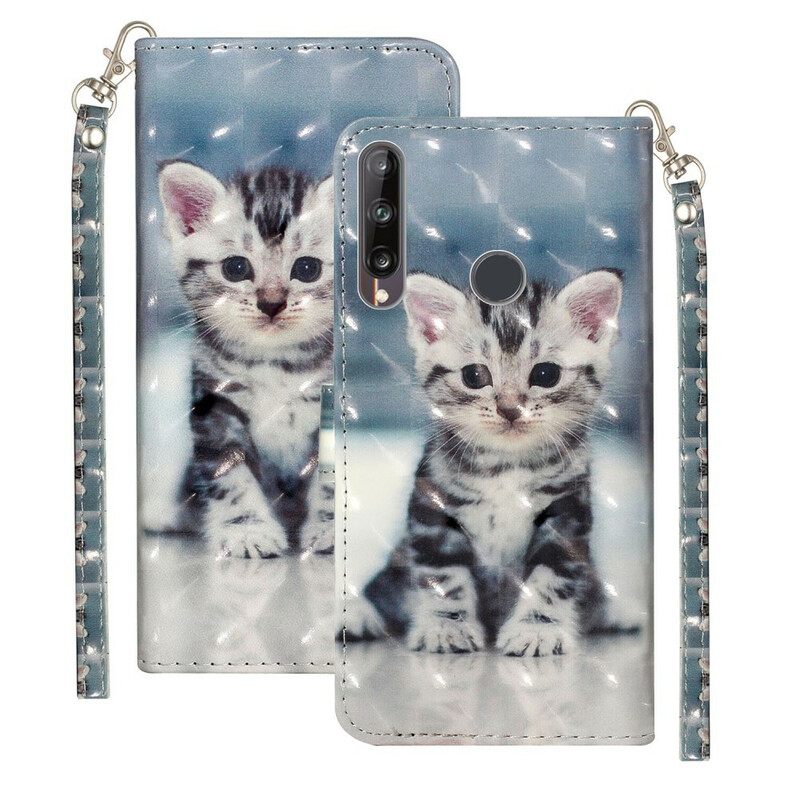 Nahkakotelo Huawei Y6p Suojaketju Kuori Kitten Light Strap Kohdevalot