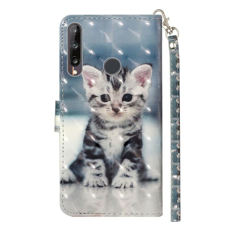 Nahkakotelo Huawei Y6p Suojaketju Kuori Kitten Light Strap Kohdevalot