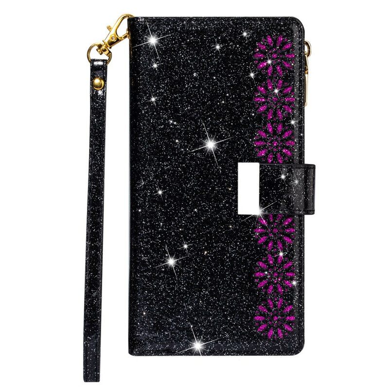 Flip Case Samsung Galaxy Note 20 Lompakkokuori Sequins Vetoketjullinen Lompakko