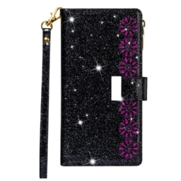 Flip Case Samsung Galaxy Note 20 Lompakkokuori Sequins Vetoketjullinen Lompakko