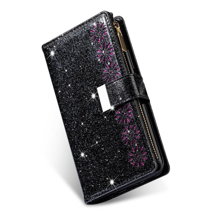 Flip Case Samsung Galaxy Note 20 Lompakkokuori Sequins Vetoketjullinen Lompakko