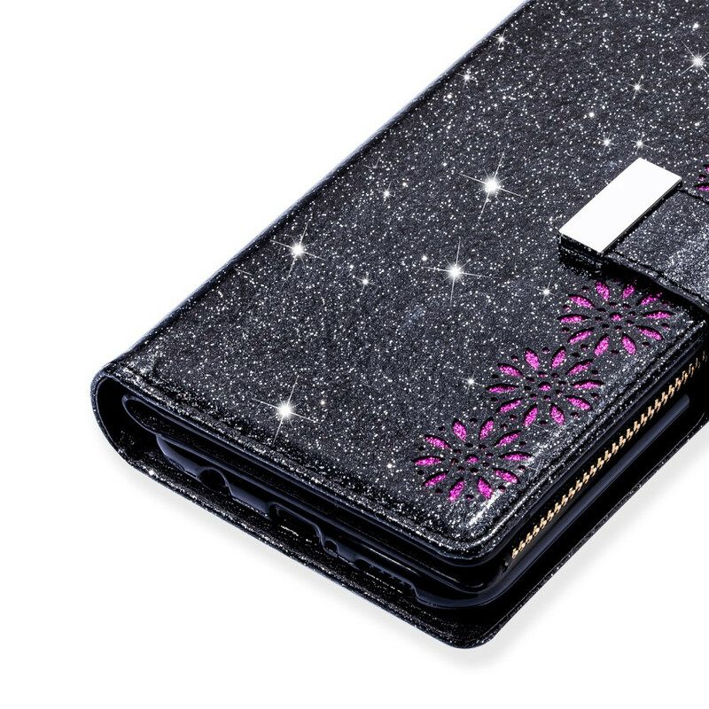 Flip Case Samsung Galaxy Note 20 Lompakkokuori Sequins Vetoketjullinen Lompakko